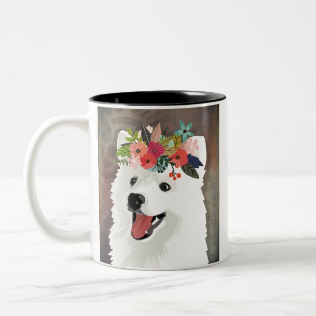 American Eskimo Dog Breed Blume Crown Zweifarbige Tasse (Links)
