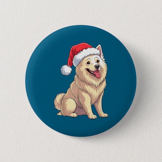 American Eskimo Dog Christmas Santa Hat Pet Dog Lo Button (Vorderseite)
