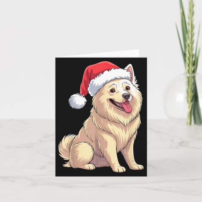 American Eskimo Dog Christmas Santa Hat Pet Dog Lo Karte (Vorderseite)