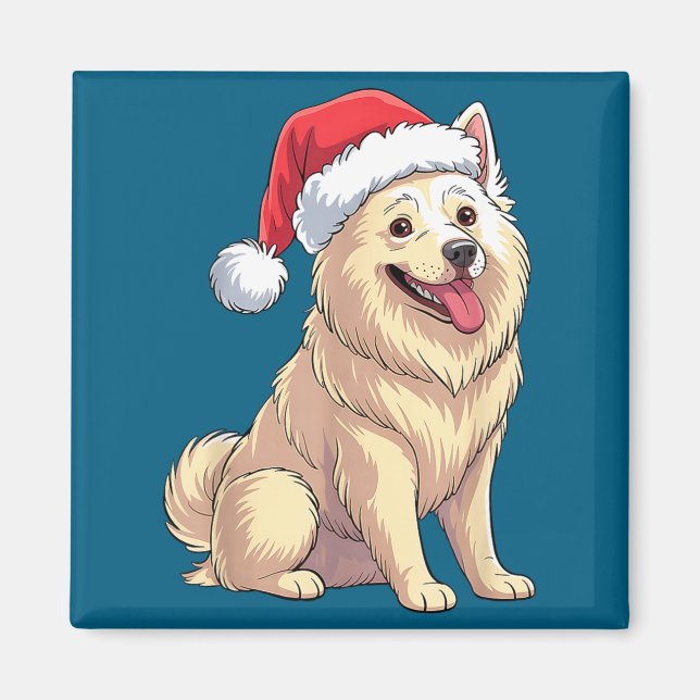 American Eskimo Dog Christmas Santa Hat Pet Dog Lo Magnet (Vorne)