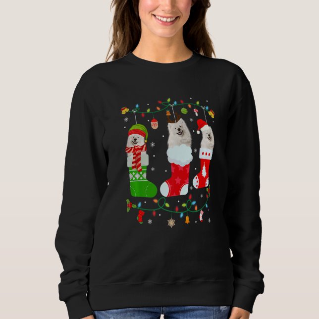 American Eskimo Dog Drei Weihnachtssocken Sweater Sweatshirt (Vorderseite)