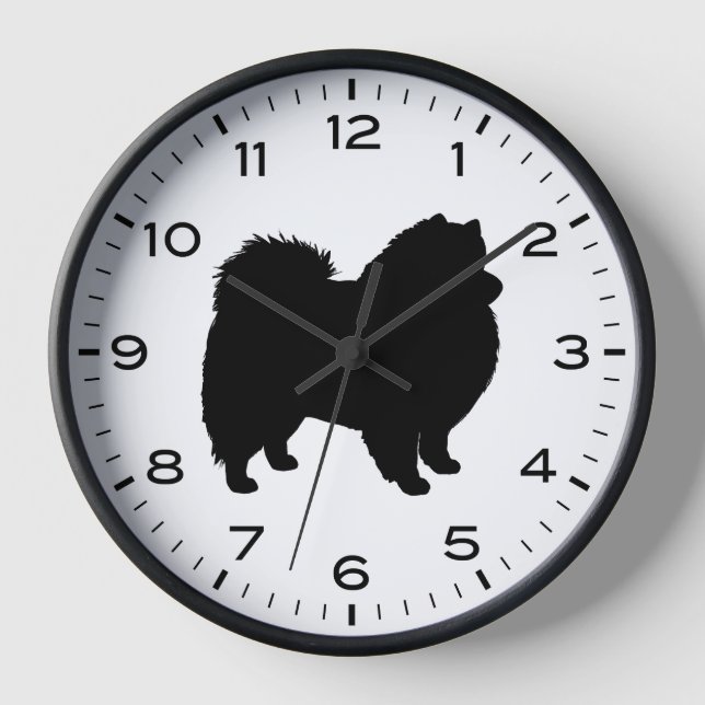 American Eskimo Dog Eskie Silhouette Uhr (Vorderseite)