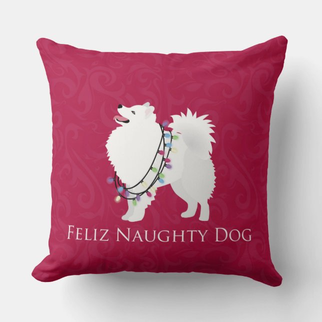 American Eskimo Dog Feliz Naughty Dog Weihnachten Kissen (Vorderseite)