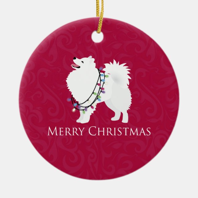 American Eskimo Dog Frohe Weihnachtsgestaltung Keramikornament (Vorne)