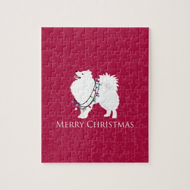 American Eskimo Dog Frohe Weihnachtsgestaltung Puzzle (Vertikal)