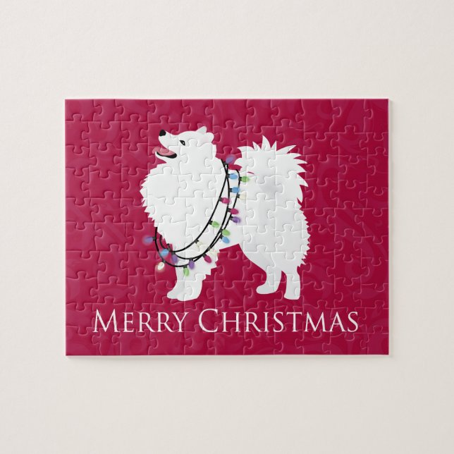 American Eskimo Dog Frohe Weihnachtsgestaltung Puzzle (Horizontal)