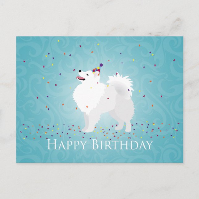 American Eskimo Dog Happy Birthday Design Postkarte (Vorderseite)