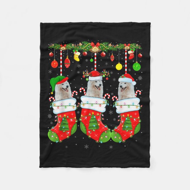 American Eskimo Dog In Christmas Socks Funny Dog L Fleecedecke (Vorderseite)