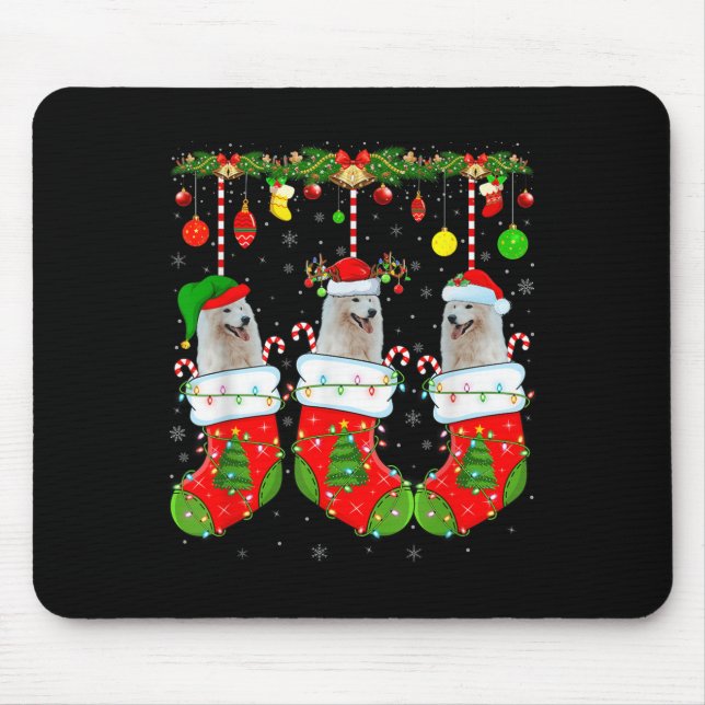 American Eskimo Dog In Christmas Socks Funny Dog L Mousepad (Vorne)