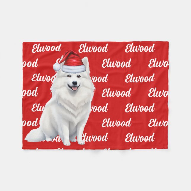American Eskimo Dog Name Gemustert Weihnachten Fleecedecke (Vorderseite (Horizontal))