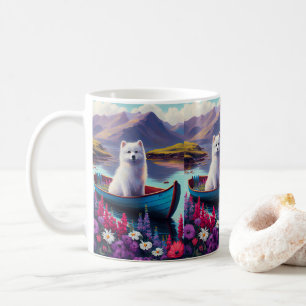 American Eskimo Dog on Paddle: Ein Landschaftliche Kaffeetasse