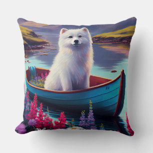American Eskimo Dog on Paddle: Ein Landschaftliche Kissen