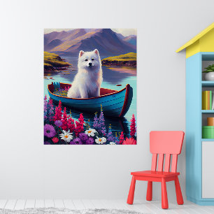 American Eskimo Dog on Paddle: Ein Landschaftliche Poster