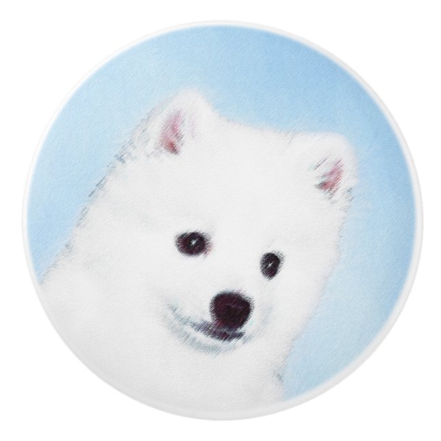 American Eskimo Dog Painting - Original Dog Art Keramikknauf (Vorderseite)