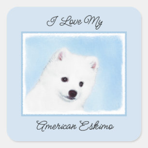 American Eskimo Dog Painting - Original Dog Art Quadratischer Aufkleber