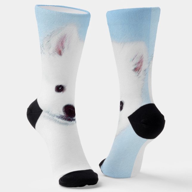 American Eskimo Dog Painting - Original Dog Art Socken (Gewinkelt)