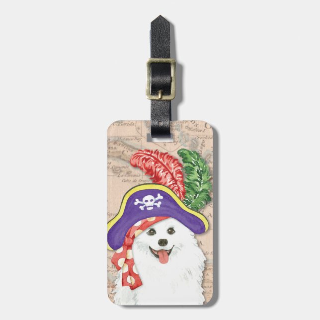 American Eskimo Dog Pirate Luggage Tag Gepäckanhänger (Vorderseite vertikal)