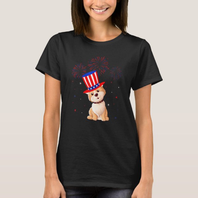 American Eskimo Dog Red White Blue Fireworks 4th O T-Shirt (Vorderseite)