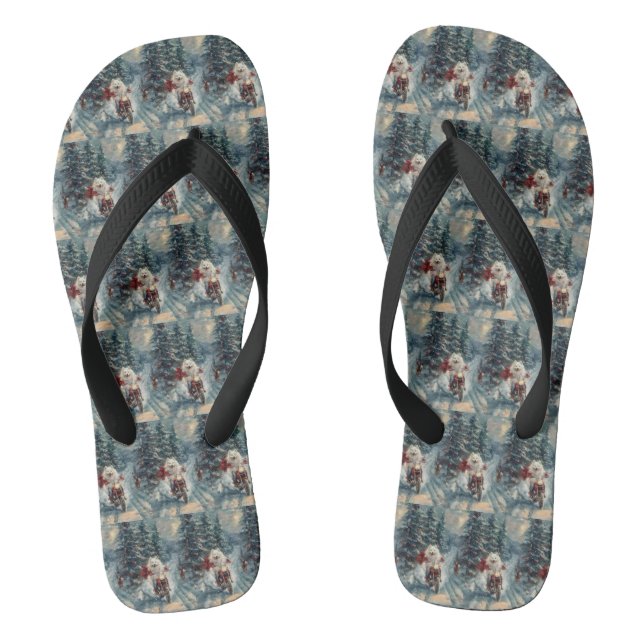 American Eskimo Dog Riding Motorrad Weihnachten Flip Flops (Fußbett)