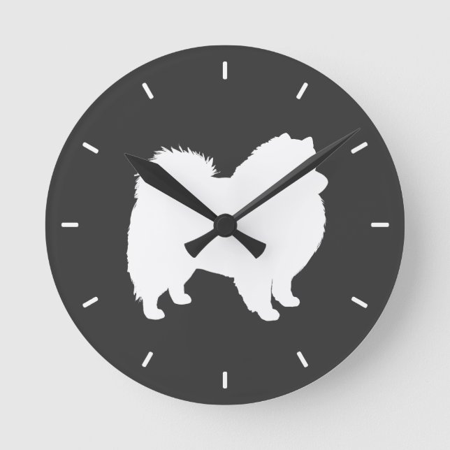American Eskimo Dog Silhouette Runde Wanduhr (Vorderseite)