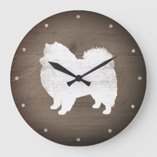American Eskimo Dog Silhouette Rustikal Große Wanduhr