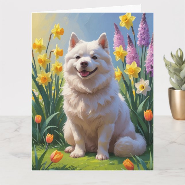 American Eskimo Dog Spring Blumen Malerei Karte (Kleine Pflanze)