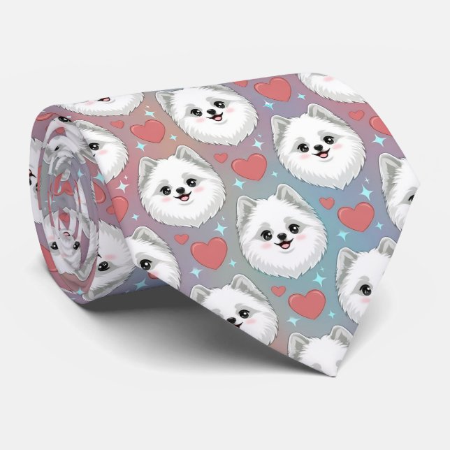 American Eskimo Dog Valentine Hearts Pattern Cute  Krawatte (Gerollt)