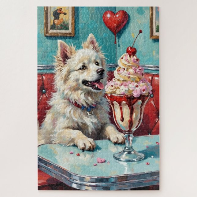 American Eskimo Dog Valentine's Day Heart Sundae Puzzle (Vertikal)