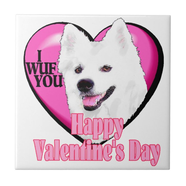 American Eskimo Dog Valentinstag Fliese (Vorderseite)