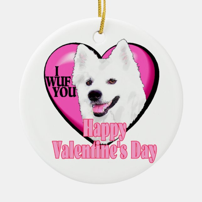 American Eskimo Dog Valentinstag Keramik Ornament (Vorne)