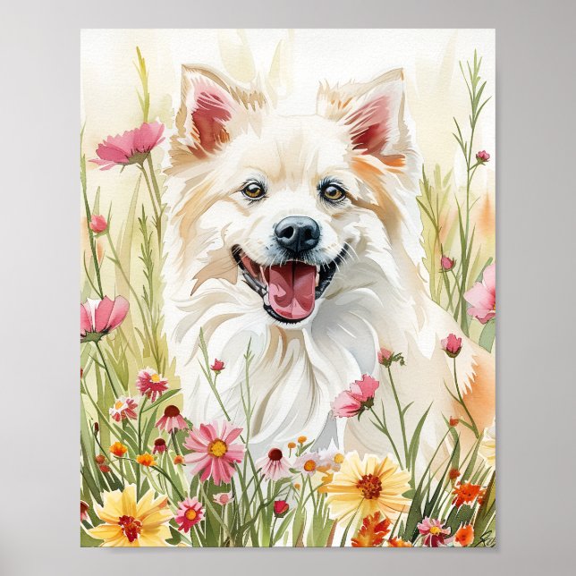 American Eskimo Dog Watercolor Wand an Wand Drucke (Vorne)