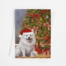 American Eskimo Dog Watercolor Weihnachtsbaum Karte