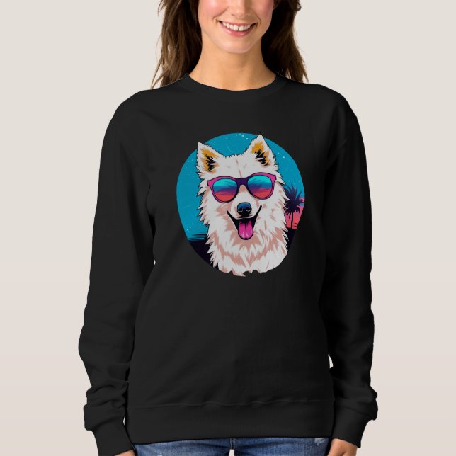 American Eskimo Dog Wearing Sunglasses Retro Sweatshirt (Vorderseite)
