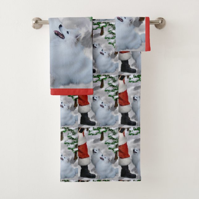 American Eskimo Dog Weihnachten Badhandtuch Set (Insitu)