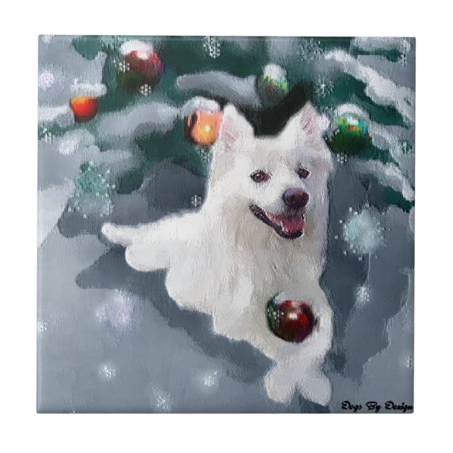 American Eskimo Dog Weihnachten Fliese (Vorderseite)