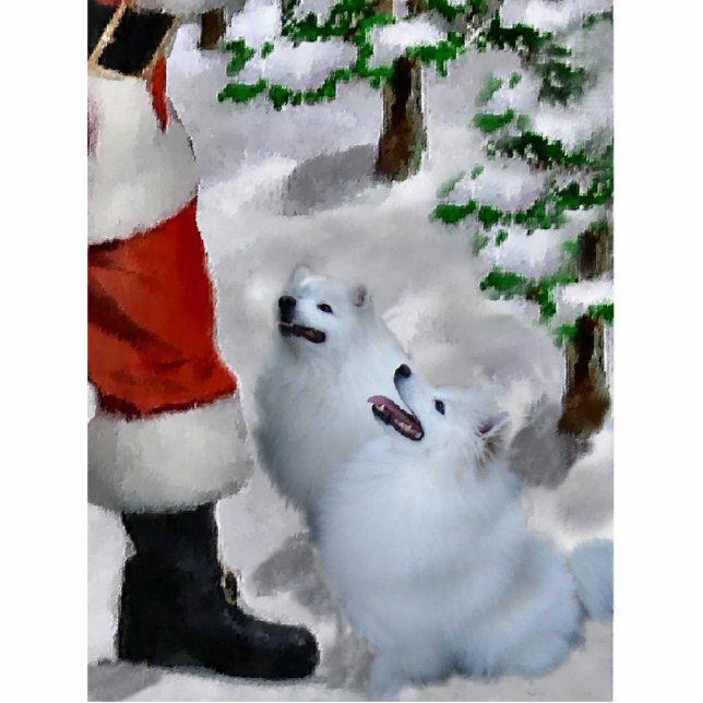 American Eskimo Dog Weihnachten Freistehende Fotoskulptur (Vorne)