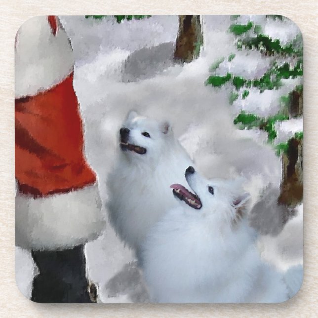 American Eskimo Dog Weihnachten Getränkeuntersetzer (Vorderseite)