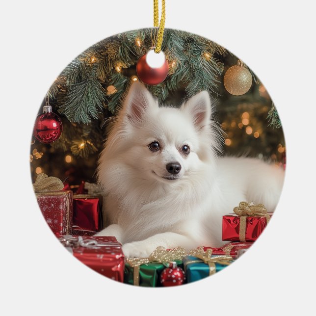 American Eskimo Dog Weihnachten Keramik Ornament (Vorne)