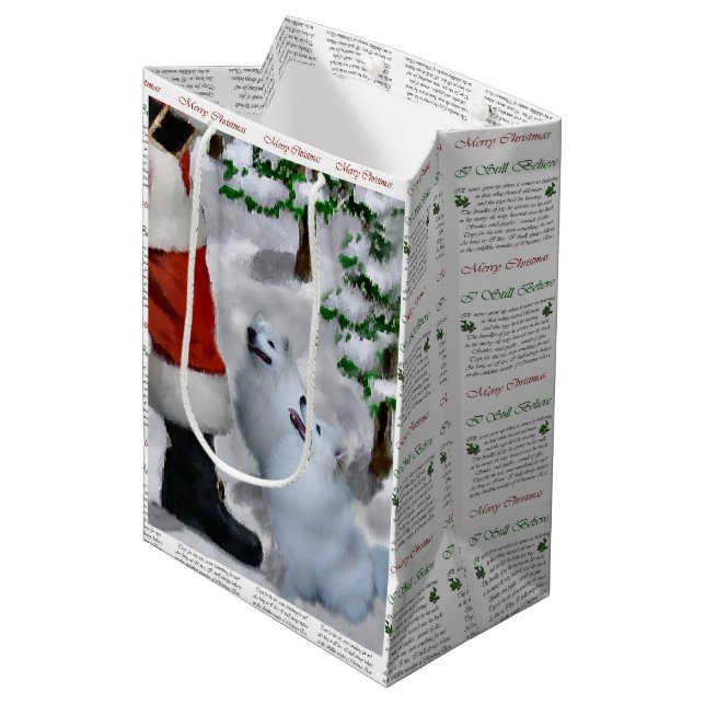 American Eskimo Dog Weihnachten Mittlere Geschenktüte (Vorderseite Schrägansicht)