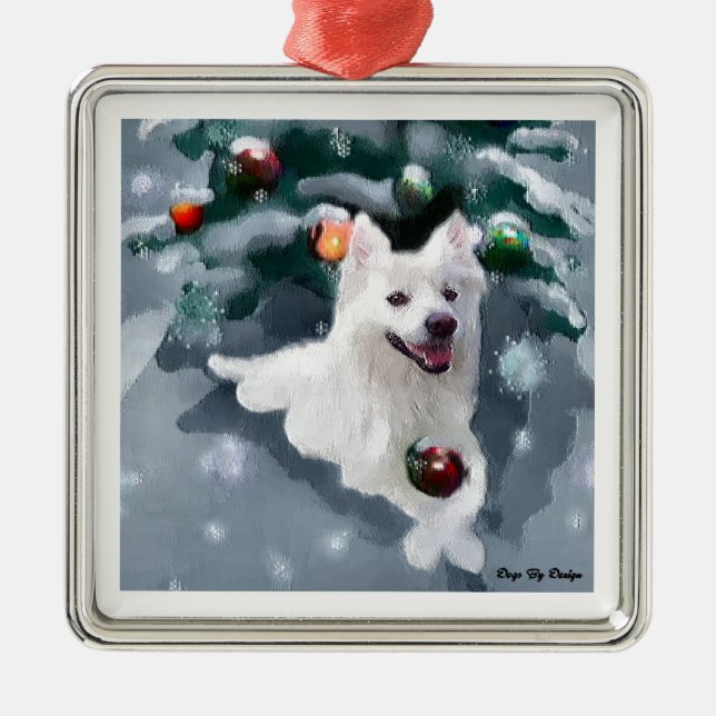 American Eskimo Dog Weihnachten Ornament Aus Metall (Vorne)