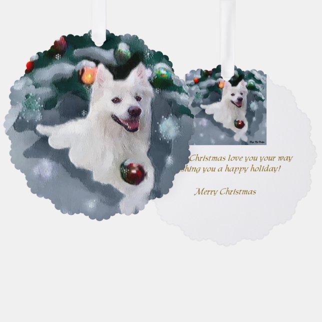 American Eskimo Dog Weihnachten Ornament Karte (Vorderseite/Rückseite)