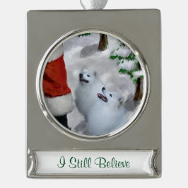 American Eskimo Dog Weihnachten Personalisiert Banner-Ornament Silber