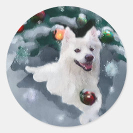 American Eskimo Dog Weihnachten Runder Aufkleber