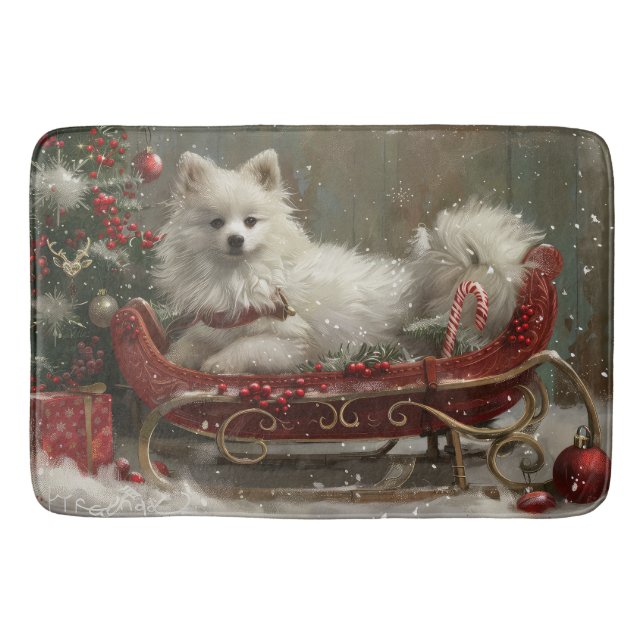 American Eskimo Dog Weihnachtsfest Badematte (Vorderseite)