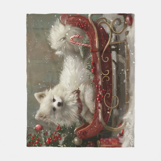 American Eskimo Dog Weihnachtsfest Fleecedecke (Vorderseite)
