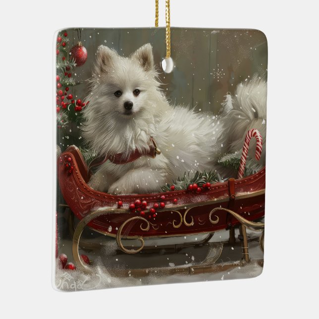 American Eskimo Dog Weihnachtsfest Keramikornament (Rechts)