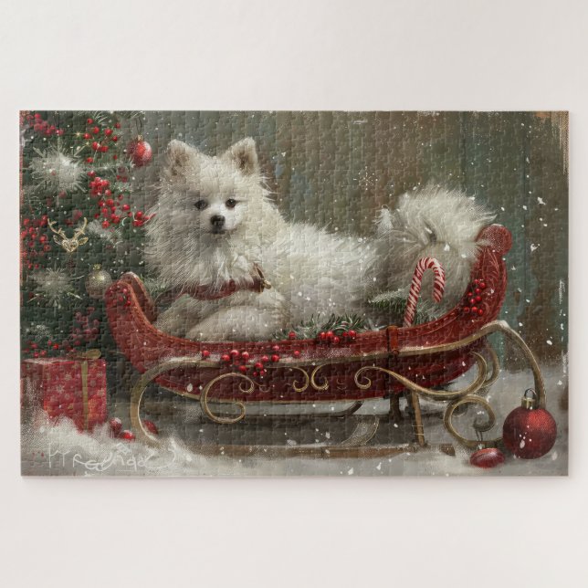 American Eskimo Dog Weihnachtsfest Puzzle (Horizontal)