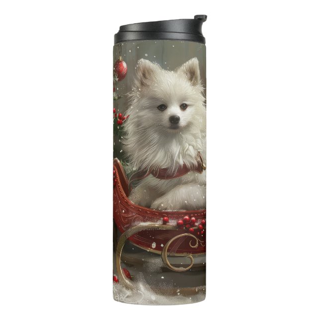 American Eskimo Dog Weihnachtsfest Thermosbecher (Nach links gedreht)