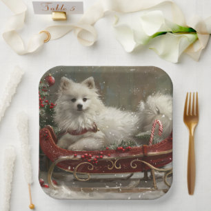 American Eskimo Dog Weihnachtsfestlich Pappteller