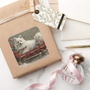 American Eskimo Dog Weihnachtsfestlich Quadratischer Aufkleber
